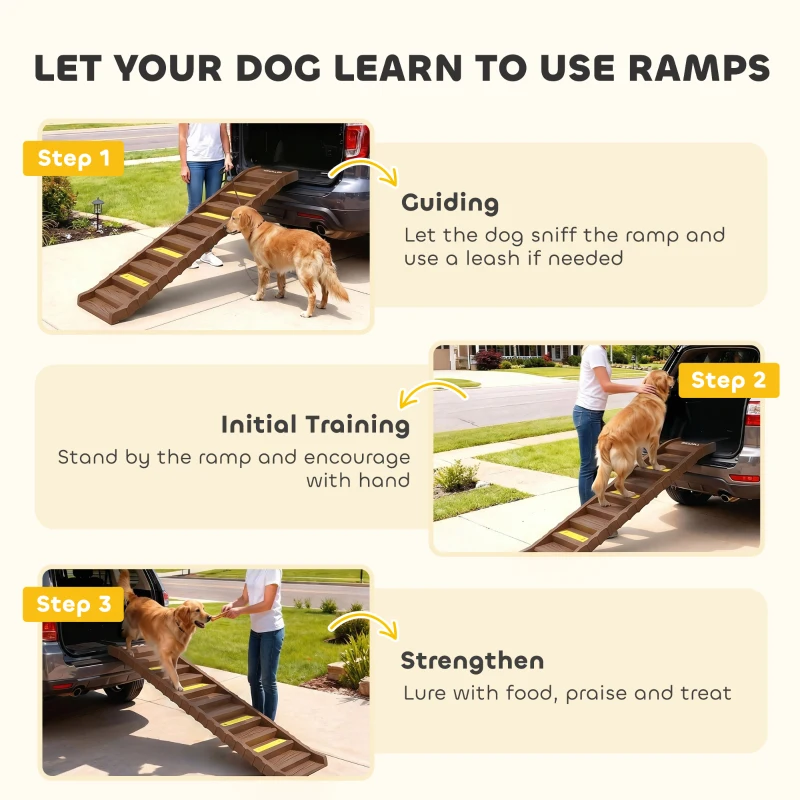 PawHut Dog Car Ramp with Anti-Slip Steps, 10-Steps Pet Stairs for Pets to Access Cars and High Beds, Brown