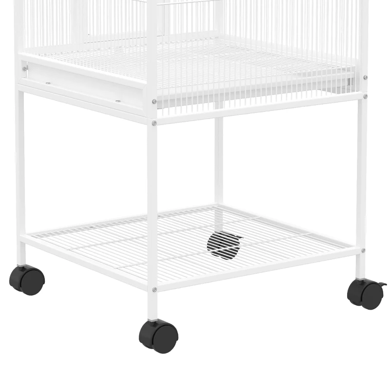 PawHut Bird Cage Detachable with Rolling Stand Parrot Cage with Storage Shelf White