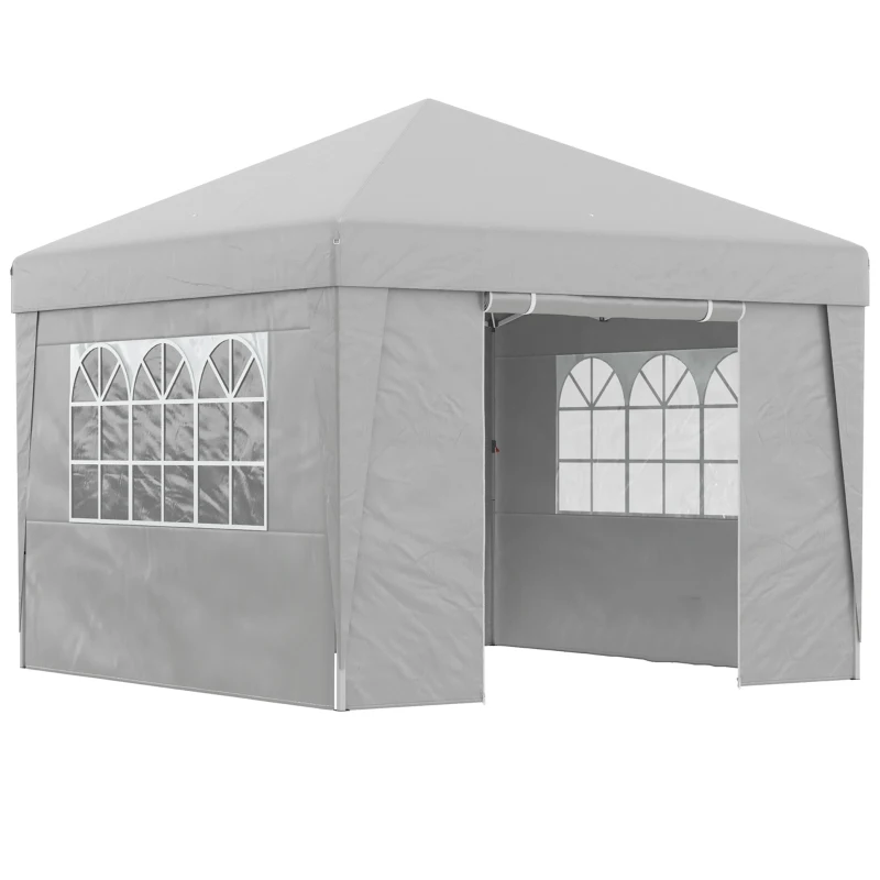 Outsunny Tonnelle de jardin pliante 3 x 3 x 2,75 m anti-UV 30 + avec fenêtres + parois latérales + sac de transport gris