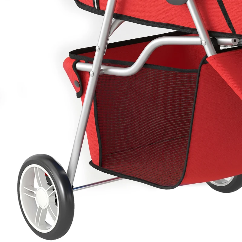 PawHut Hondenbuggy Inklapbaar met Opbergmand, Kussen, Mesh-Ramen en Bekerhouder voor Kleine Honden tot 10 kg Rood