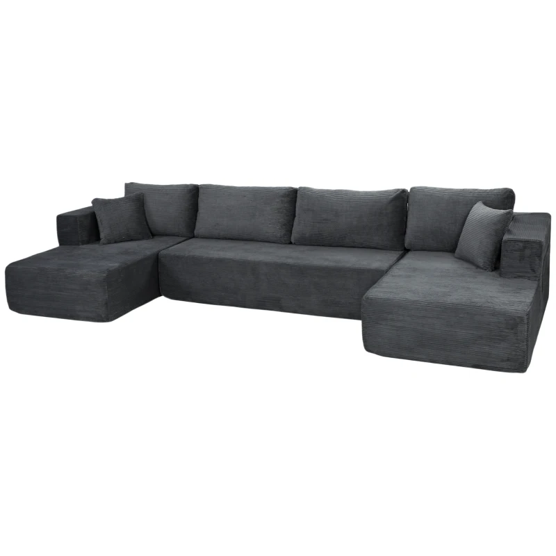 HOMCOM Modulares U-Sofa 4-Sitzer, 2 Ottomane, 2-Sitzer-Sofa, 6 Kissen, Ohne Montage, 369 x 152 x 78 cm, Grau