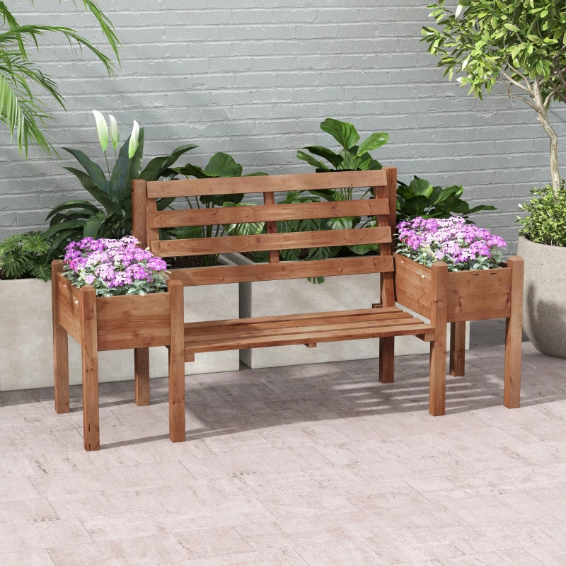 Outsunny Gartenbank Sitzbank, inkl. Pflanzkästen, Holz, 184 cm x 59 cm x 95 cm, Braun