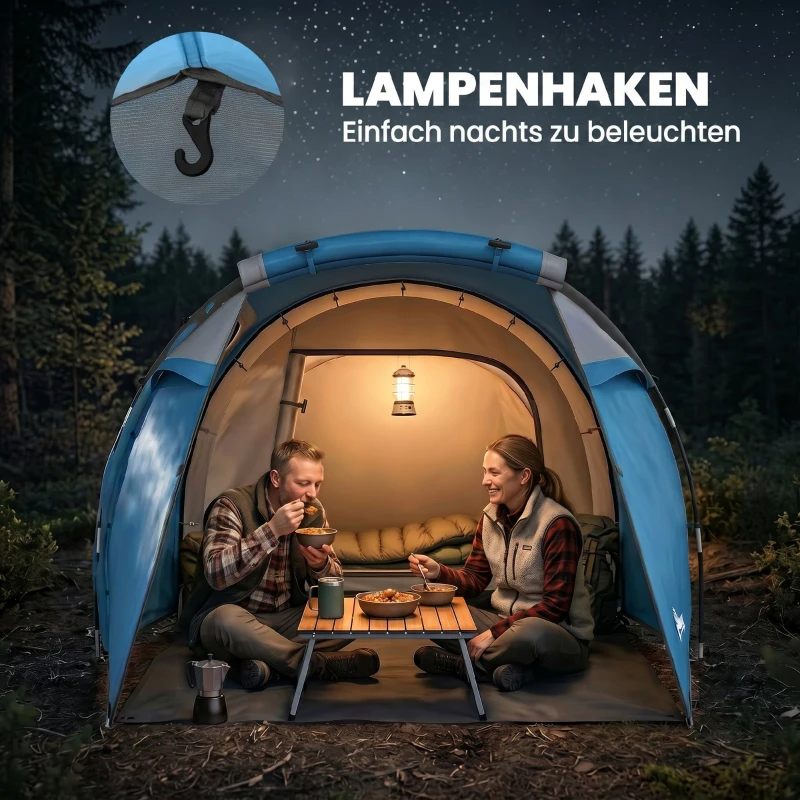 Outsunny Campingzelt, Wurfzelt für 2 Personen, Vorraum & Schlafbereich, wasserdicht, 426 x 206 x 154 cm, Hellblau