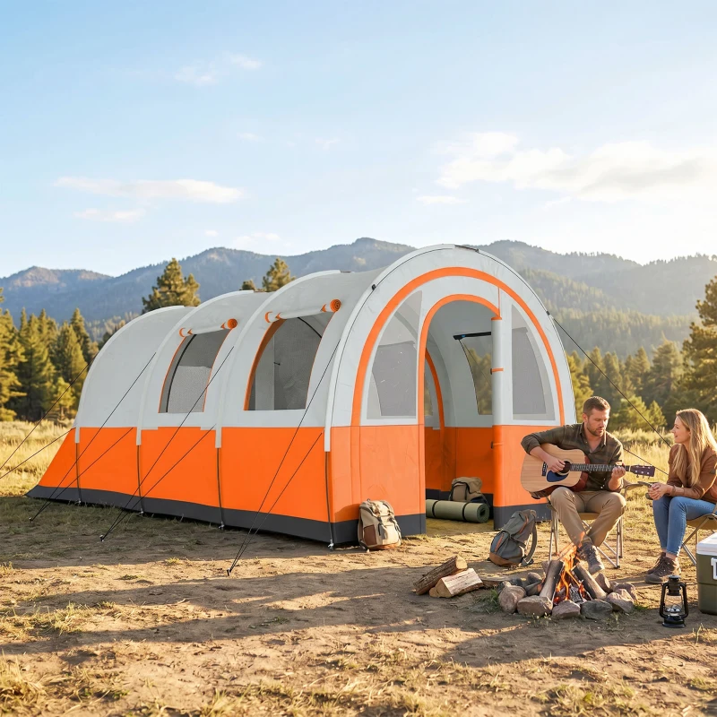 Outsunny Campingzelt bis 3 Pers., Familienzelt, separate Bereiche, wasserdicht, Cremeweiß