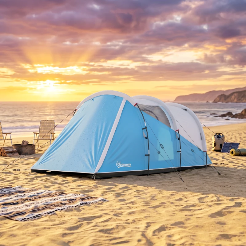 Outsunny Campingzelt für 3 Personen, separate Wohn- & Schlafräume, 460L x 260B x 190H cm, Blau
