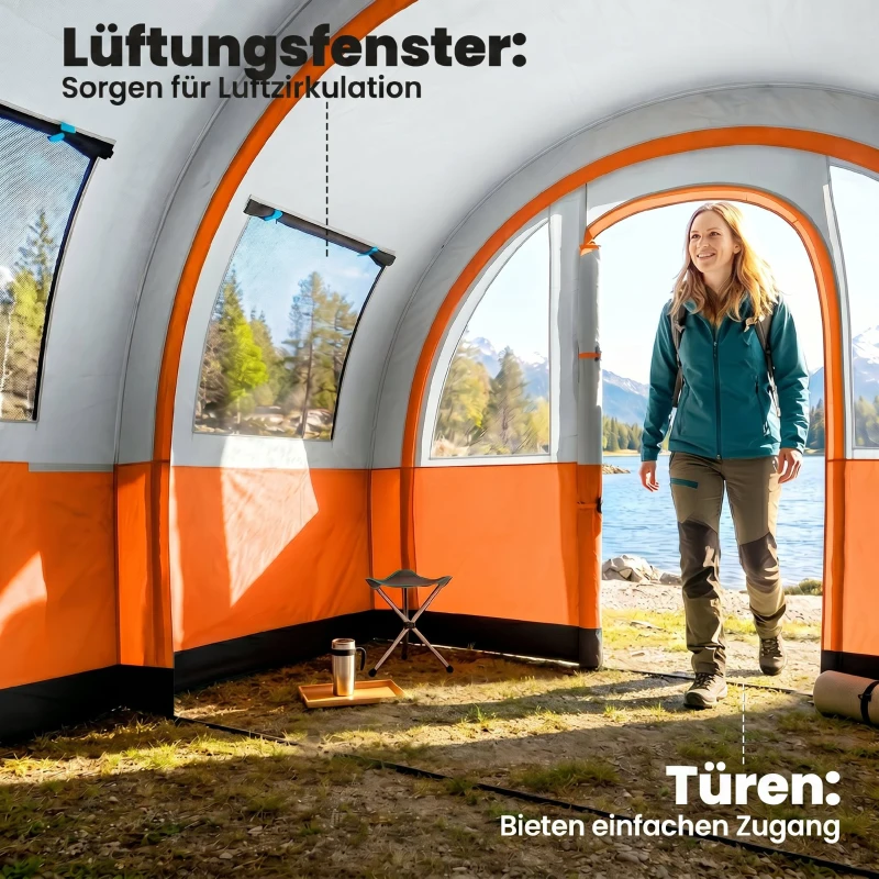 Outsunny Campingzelt bis 3 Pers., Familienzelt, separate Bereiche, wasserdicht, Cremeweiß