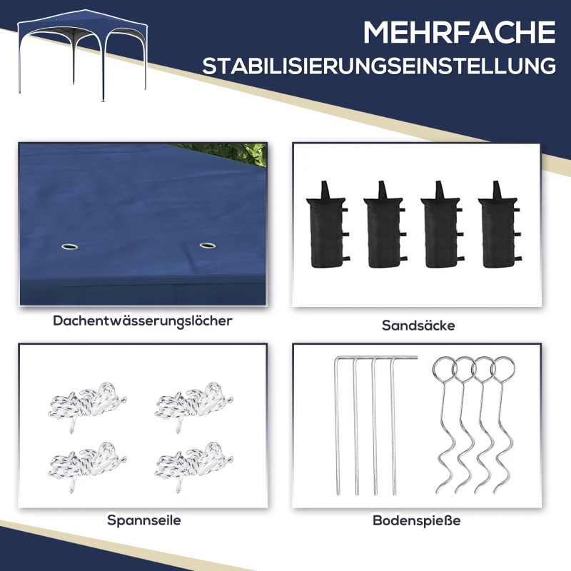 Outsunny Opvouwbare paviljoen, verstelbaar in hoogte, metalen steunen, stevig zeildoek, inclusief draagtas, 2,95 x 2,95 x 2,55m, Donkerblauw