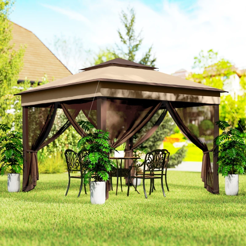 Outsunny 3 x 3(m) Pop Up Gazebo, Height Adjustable Instant Event Shelter with Netting and Carrying Bag, Beige