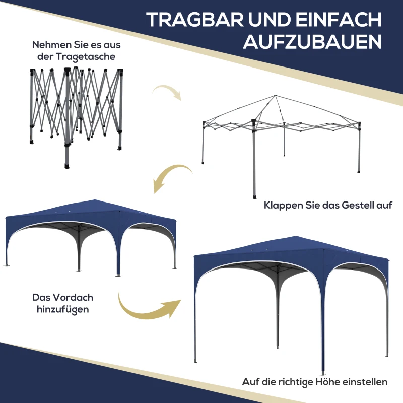 Outsunny Opvouwbare paviljoen, verstelbaar in hoogte, metalen steunen, stevig zeildoek, inclusief draagtas, 2,95 x 2,95 x 2,55m, Donkerblauw