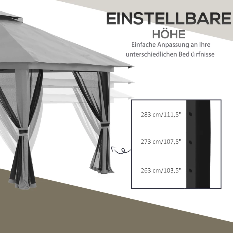 Outsunny vouwtent, in hoogte verstelbaar, 4 gaaswanden, ventilatiedak, draagtas, snelle montage, donkergrijs, 4 x 4 x 3 m