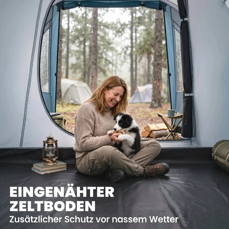 Outsunny Campingzelt für 3 Personen, separate Wohn- & Schlafräume, 460L x 260B x 190H cm, Blau