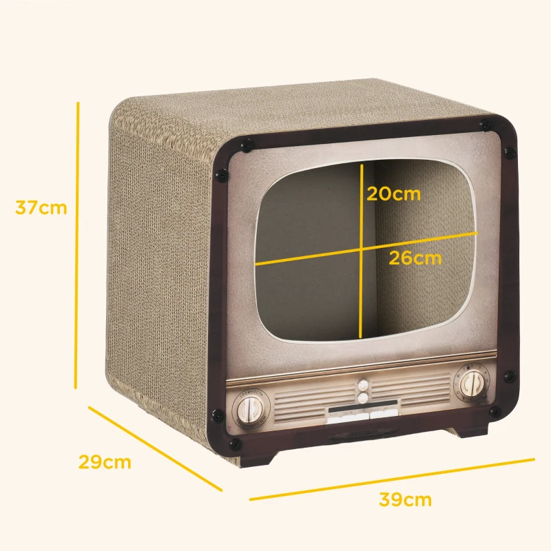 PawHut Rascador para Gato 2 en 1 con Forma de Televisor, Casa y Alfombra para Rascar de Cartón Ondulado, 39x29x37cm, Marrón