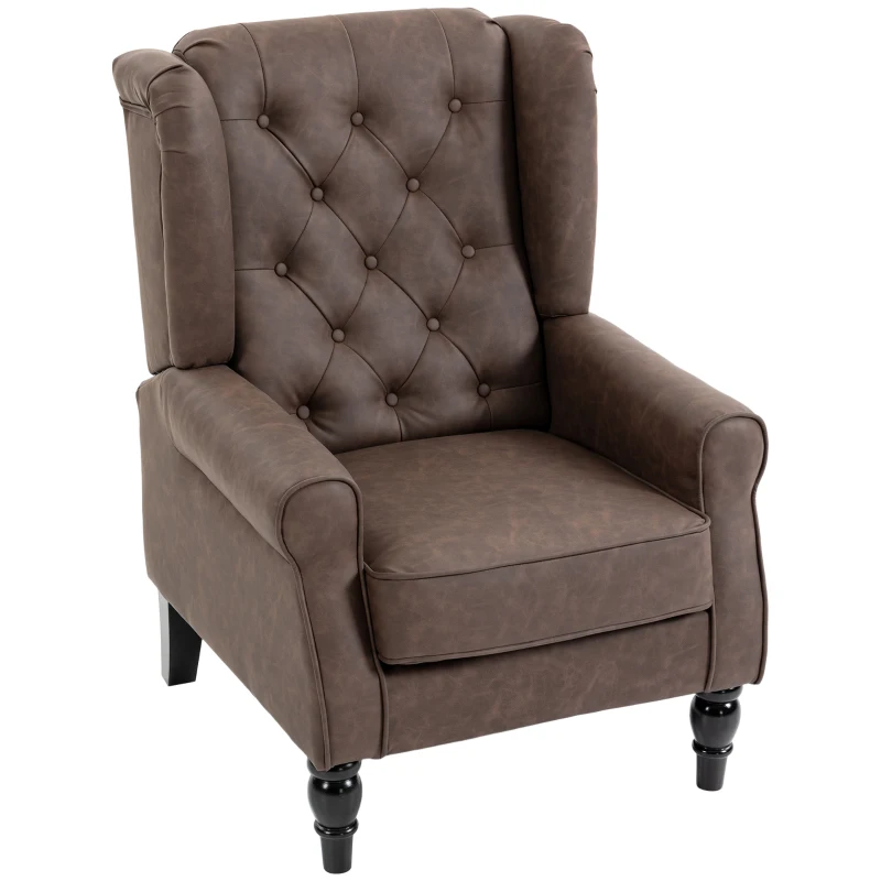 HOMCOM Fauteuil de Chambre en Cuir PU avec Assise Large, Accoudoirs et Pieds en Bois d'Eucalyptus, Marron