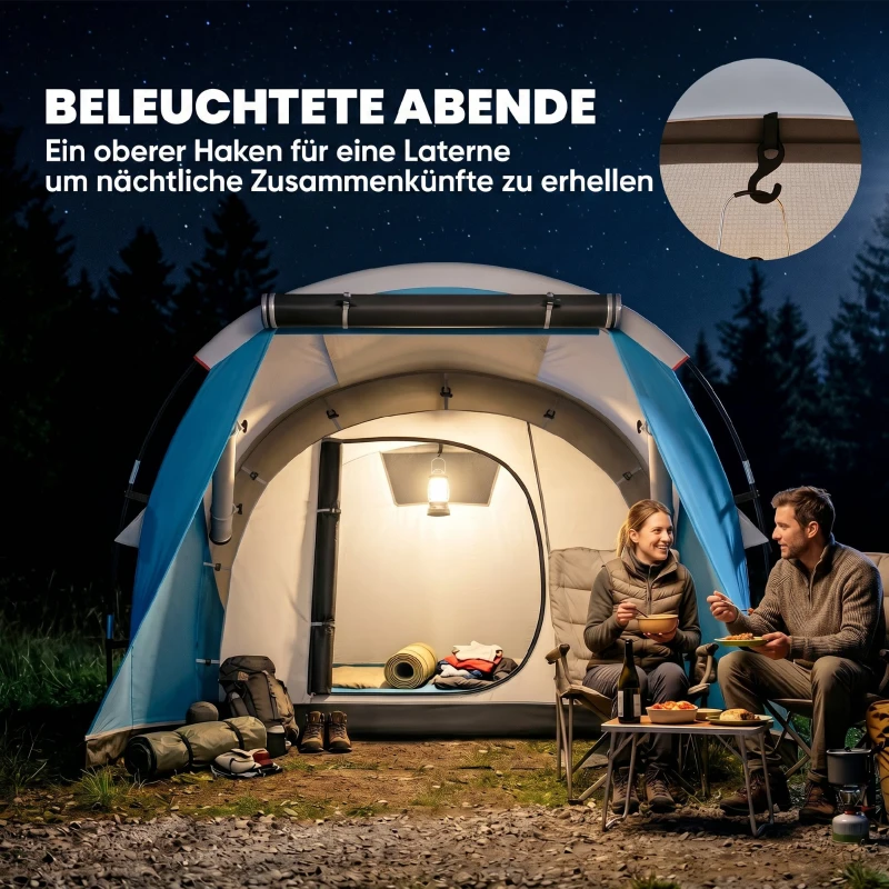 Outsunny Campingzelt für 3 Personen, separate Wohn- & Schlafräume, 460L x 260B x 190H cm, Blau