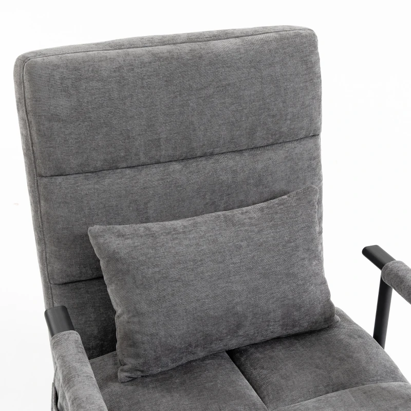 HOMCOM Slaapfauteuil, 3-in-1 opvouwbare chenille eenzitsfauteuil met Click-Clack-rugleuning, grijs