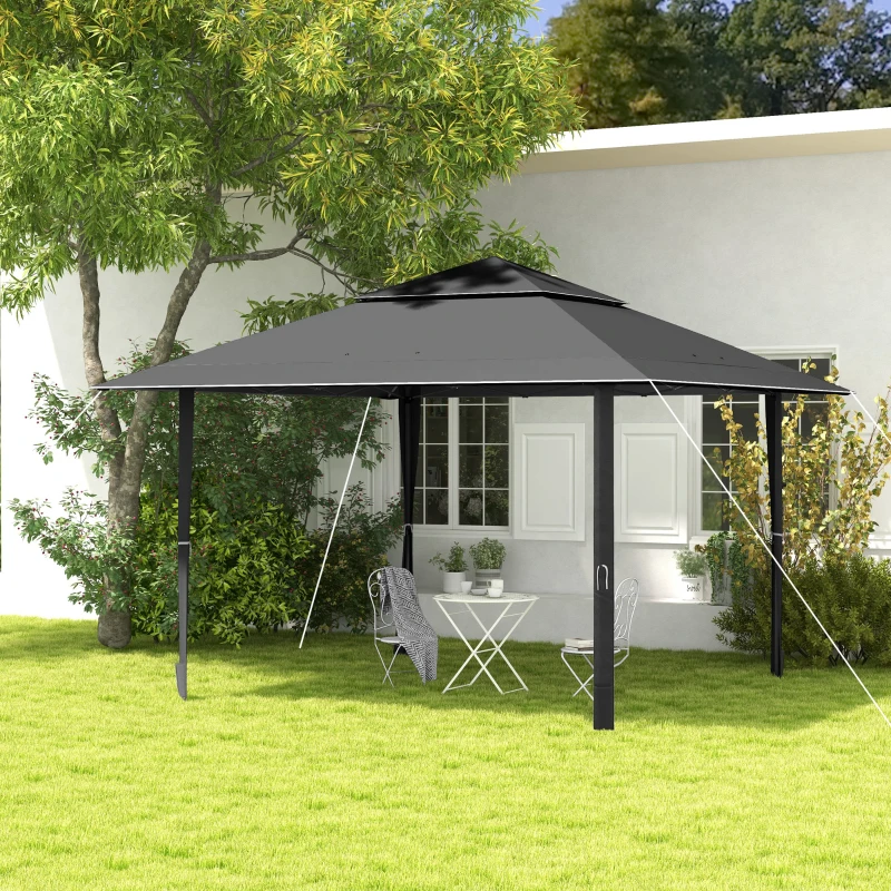 Outsunny 4 x 4m Pop-up Gazebo with Double Roof Canopy Tent, UV Proof, Includes Roller Bag & Adjustable Legs for Outdoor Party, Steel Frame, Dark Grey