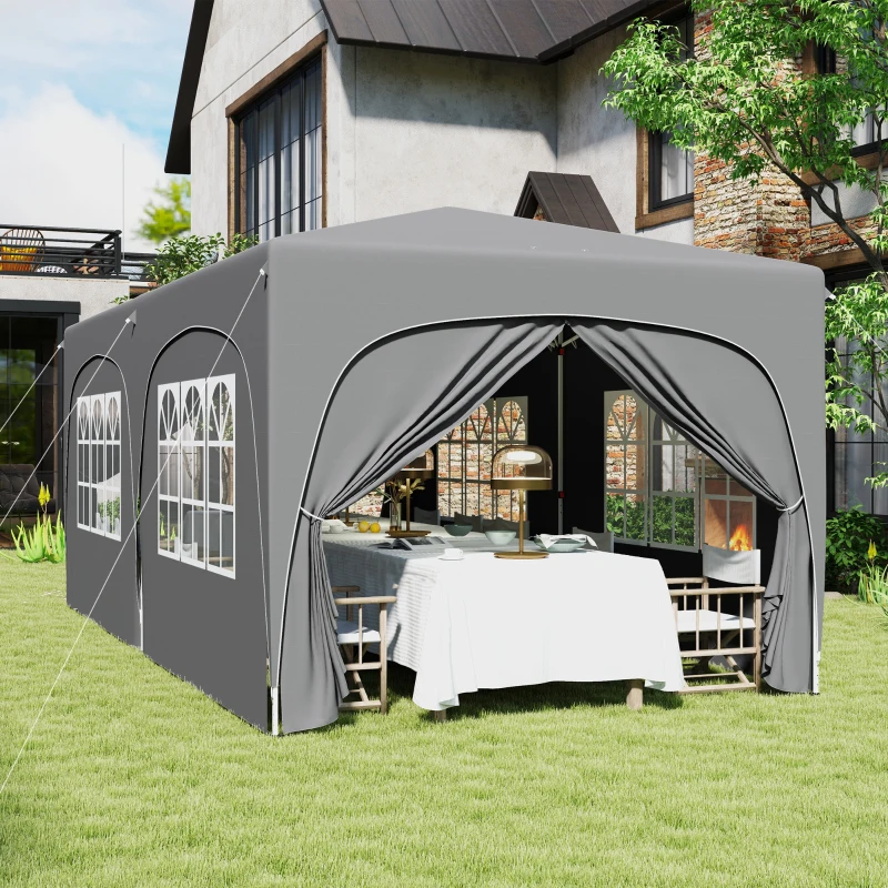 Outsunny 3 x 6 m Pop-up Pavillon mit Seitenwänden, UPF50+ höhenverstellbares Gartenzelt mit Tragetasche und Sandsäcken