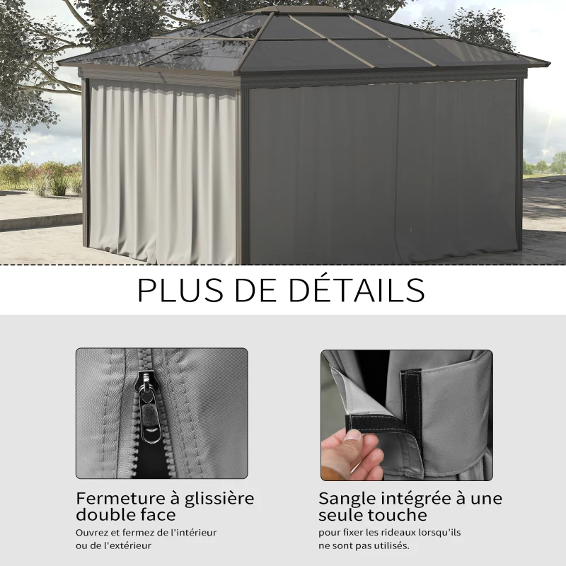 Outsunny 4 parois latérales pour pavillon de jardin tonnelle rigide 300 x 300 cm protéger de la pluie vent soleil gris clair