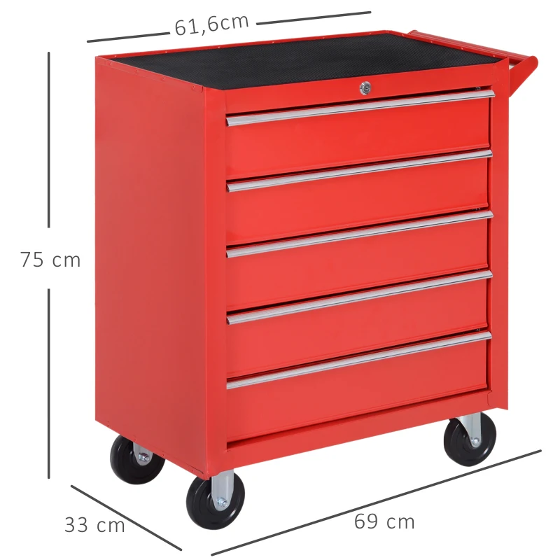 DURHAND Rollschrank, Werkzeugschrank für Garage, Schuppen, Stahl, 69L x 33B x 75H cm, Rot