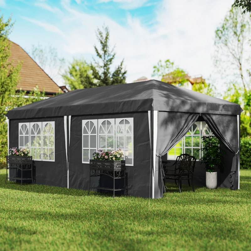 Outsunny Gazebo 3x6 m per 12-18 Persone ad Altezza Regolabile con Fori di Drenaggio, in Metallo e Tessuto Oxford Grigio