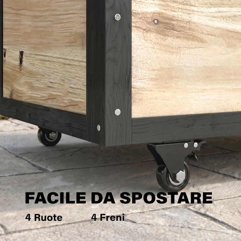 Outsunny Panca Contenitore da 121L con 4 Rotelle e Maniglie in Legno e Acciaio, 100x50x43cm, Colore Legno