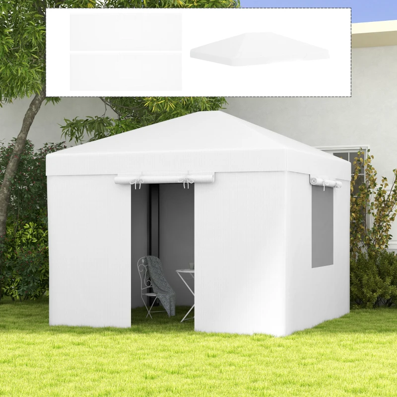 Outsunny Copertura per Gazebo 3x3 m in PE Impermeabile con Porte a Cerniera e Finestre, Bianco