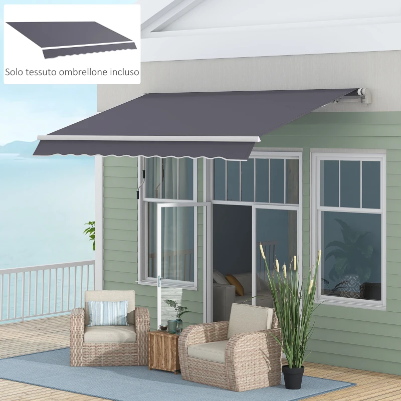 Outsunny Telo di Ricambio per Tenda a Bracci Retrattile in Poliestere Anti UV da 3.6x2.5 m, Grigio