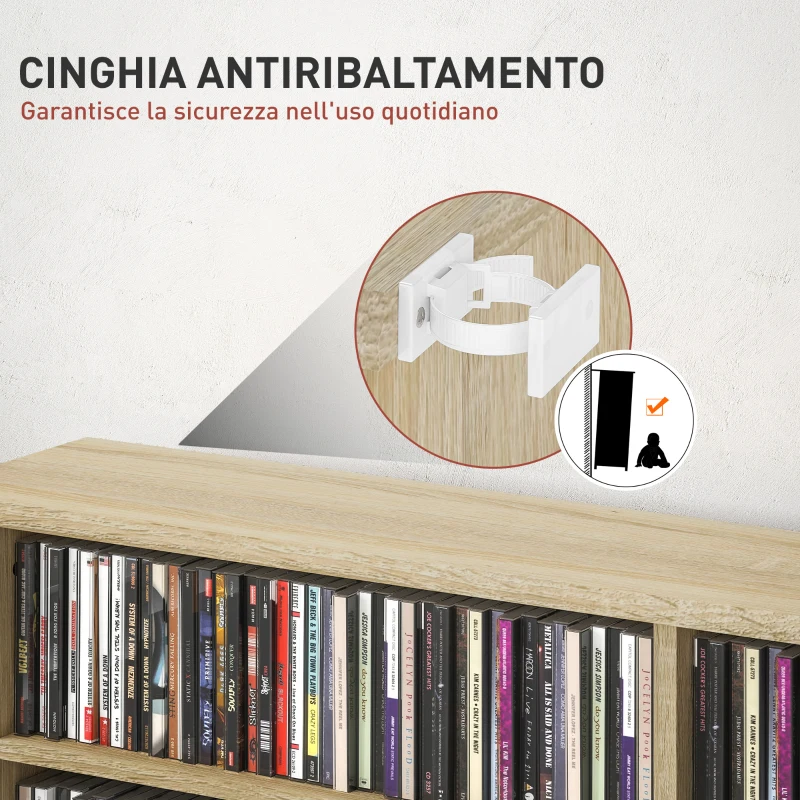 HOMCOM Mobile Libreria porta CD a 16 Ripiani dal Design Moderno in Legno, 106.5x24x126.3 cm, Naturale