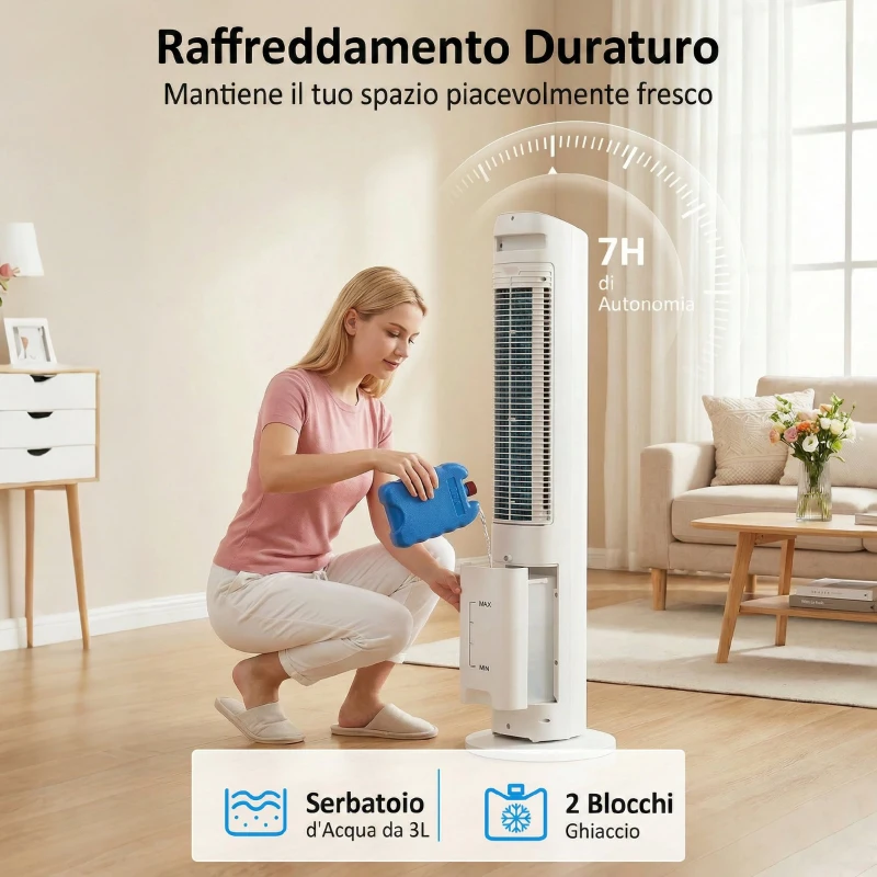 HOMCOM Raffrescatore d'Aria 3-in-1, Torre, Serbatoio 3 Litri, Portatile, Bianco.