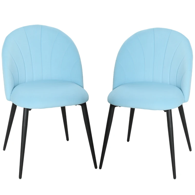 HOMCOM Set 2 Sedie da Pranzo Imbottite con Schienale a Conchiglia in Velluto, 52x55x79 cm, Azzurro