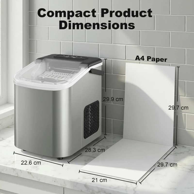 HOMCOM Macchina Ghiaccio 12kg in 24 Ore, 9 Cubetti in 7-10 Minuti di 2 Dimensioni, con Sistema Autopulente, Argento