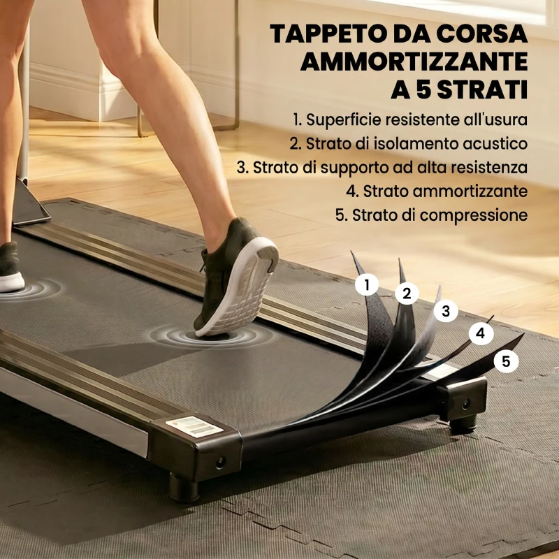 HOMCOM Tapis Roulant Elettrico Pieghevole, Tapis Roulant Elettrico Portatile 1.25HP con Schermo LCD, Velocità 1-10 km/h, Ruote, Allenamento per Casa, Ufficio, Palestra, Nero e Grigio
