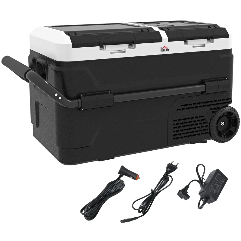 HOMCOM Nevera Portátil 40L con Doble Zona Refrigerador de Coche -20℃-20℃ 12/24V DC y 100-240V AC 80x47,5x46,6cm Negro