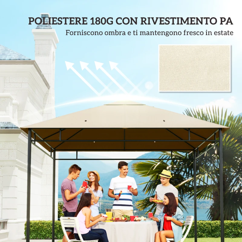 Outsunny Tetto di Ricambio per Gazebo 3x3m in Poliestere con Prese d'Aria e Fori di Drenaggio, Crema