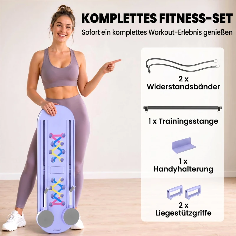 SPORTNOW 5-in-1 Opvouwbare Push Up Bars met Weerstandsbanden, Elleboogkussens & Push-upgrepen, Draagbaar