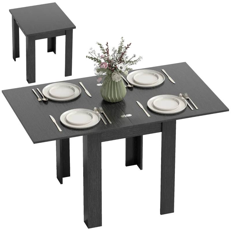 HOMCOM Table à Manger Extensible pour 4-6 Personnes en Bois et Acciaio, 140x80x77.5 cm, Noir