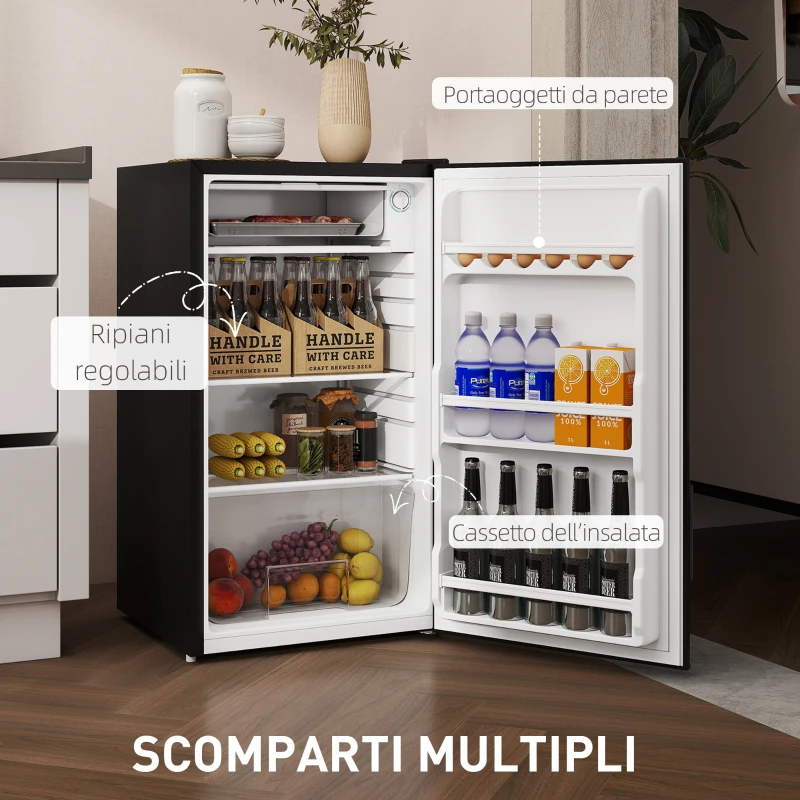 HOMCOM Frigorifero Piccolo 91L MonoPorta Reversibile con Congelatore e Temperatura Regolabile, Nero