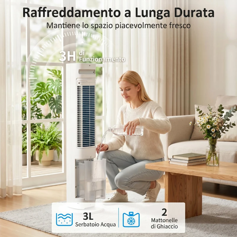 HOMCOM Raffrescatore d'Aria Evaporativo, 3L Serbatoio, 48° Oscillazione, 3 Velocità e Modalità, Bianco