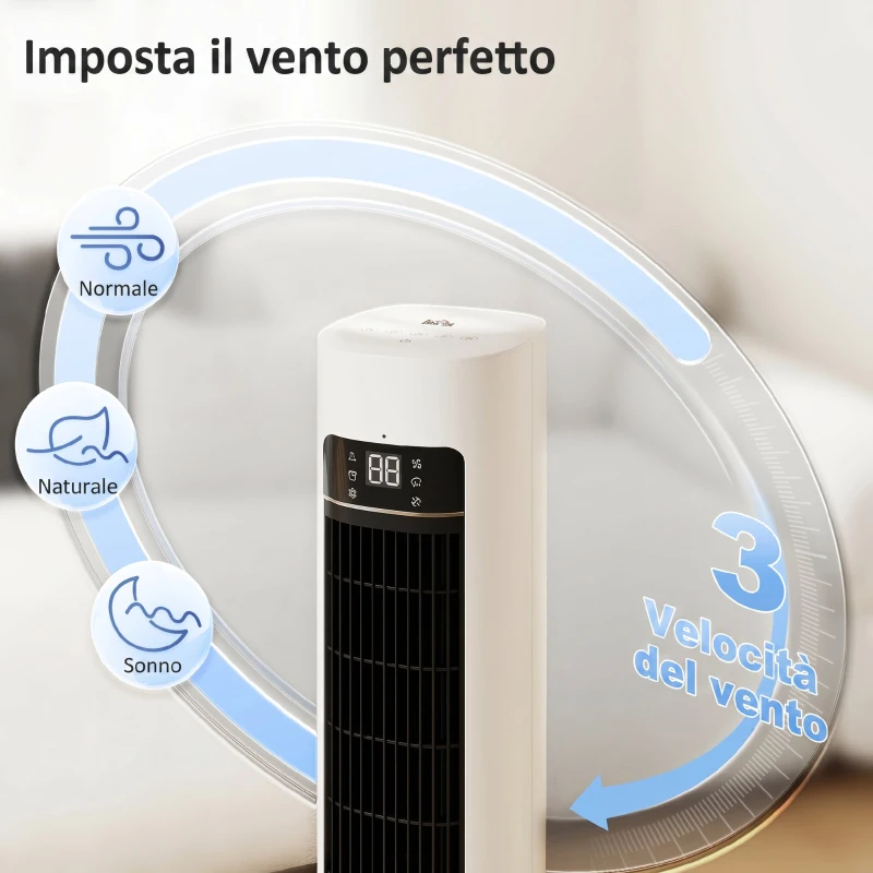 HOMCOM Raffrescatore d'Aria Evaporativo, 3L Serbatoio, 48° Oscillazione, 3 Velocità e Modalità, Bianco