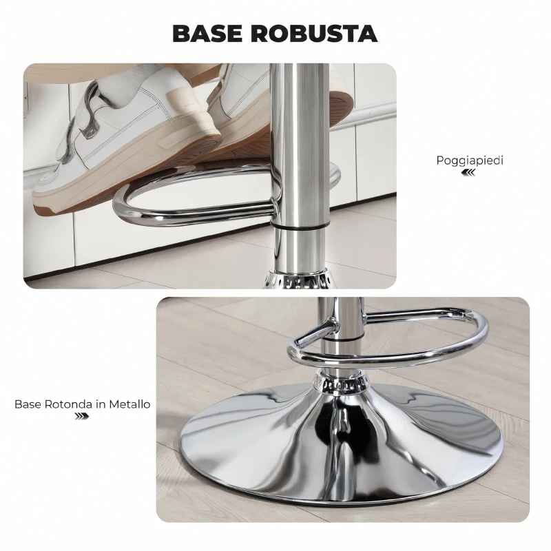 HOMCOM Sgabello da Bar Regolabile, Seduta Extra Large Girevole in Similpelle PU, Grigio