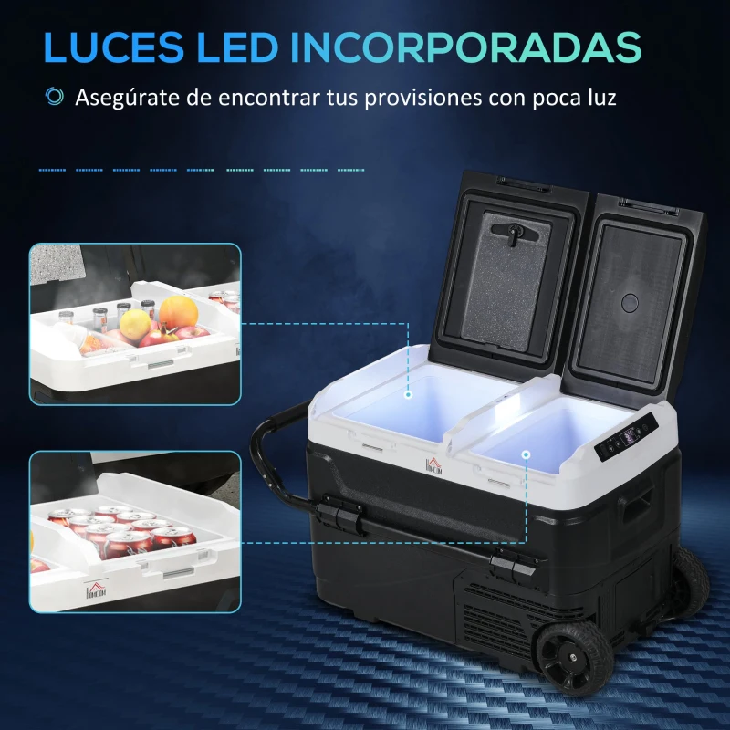 HOMCOM Nevera Portátil 40L con Doble Zona Refrigerador de Coche -20℃-20℃ 12/24V DC y 100-240V AC 80x47,5x46,6cm Negro