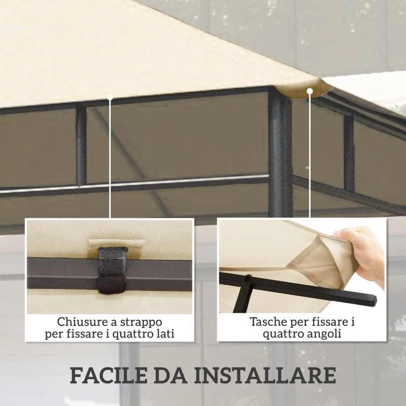 Outsunny Tetto di Ricambio per Gazebo 3x3m in Poliestere con Prese d'Aria e Fori di Drenaggio, Crema