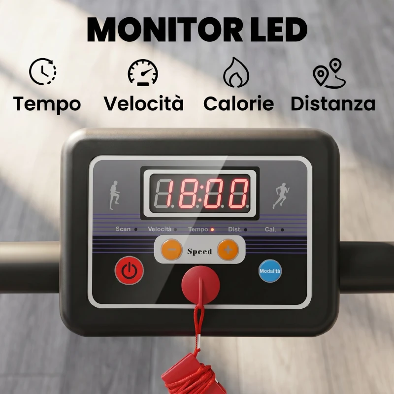 HOMCOM Tapis Roulant Elettrico Pieghevole, Tapis Roulant Elettrico Portatile 1.25HP con Schermo LCD, Velocità 1-10 km/h, Ruote, Allenamento per Casa, Ufficio, Palestra, Nero e Grigio