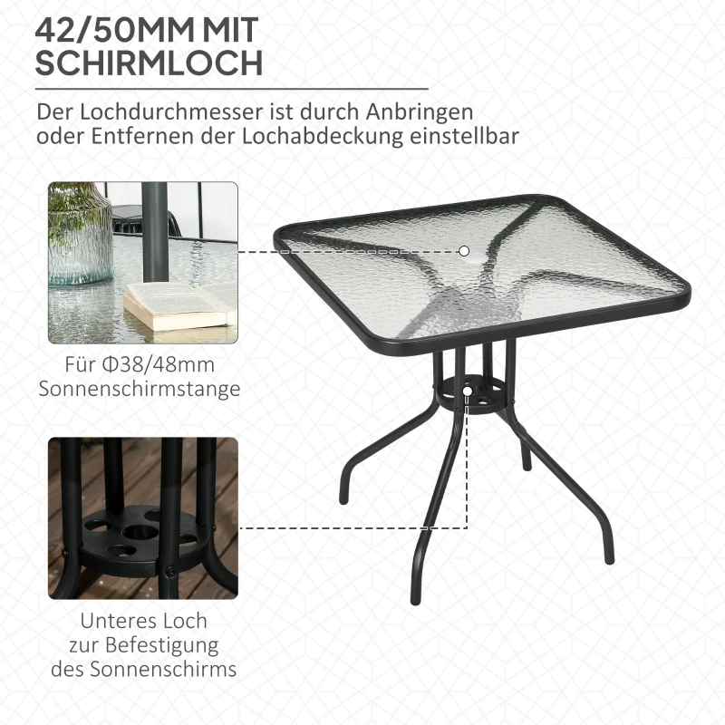 Outsunny Gartentisch Abnehmbar Metall 76x76 cm Wetterfest Balkontisch mit Schirmloch, rutschfest Schwarz