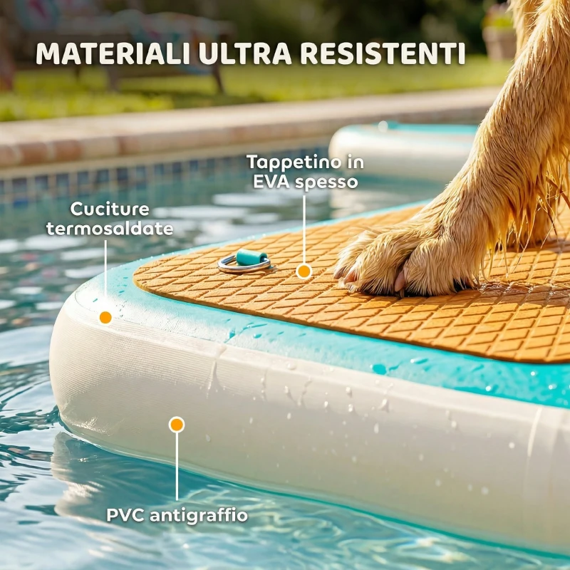 PawHut Rampa Gonfiabile per Cani con Struttura Antiscivolo in Plastica EVA e Rete, 151x102x15 cm, Arancione