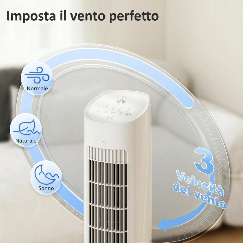HOMCOM Raffrescatore d'Aria 3-in-1, Torre, Serbatoio 3 Litri, Portatile, Bianco.