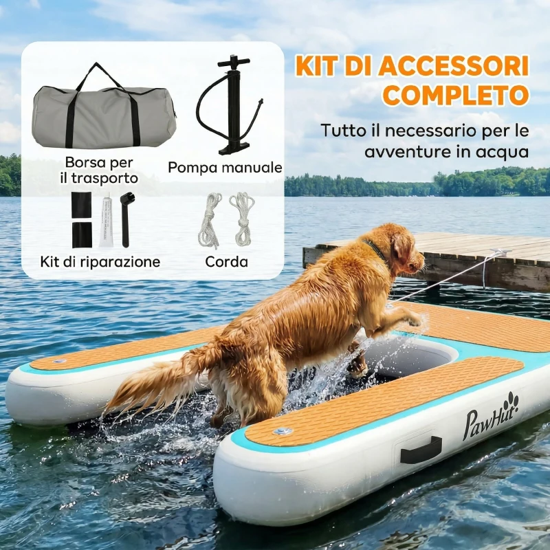 PawHut Rampa Gonfiabile per Cani con Struttura Antiscivolo in Plastica EVA e Rete, 151x102x15 cm, Arancione