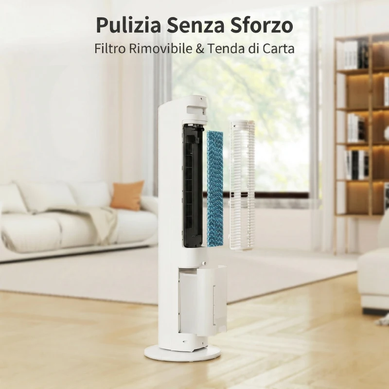 HOMCOM Raffrescatore d'Aria 3-in-1, Torre, Serbatoio 3 Litri, Portatile, Bianco.