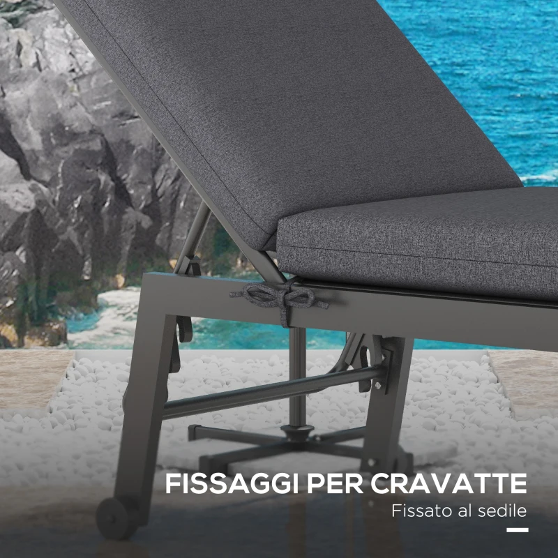 Outsunny Set 2 Cuscini per Sedie da Esterno con Lacci e 2 Imbottiture, in Poliestere e Cotone, 190.5x58.4x7 cm, Grigio