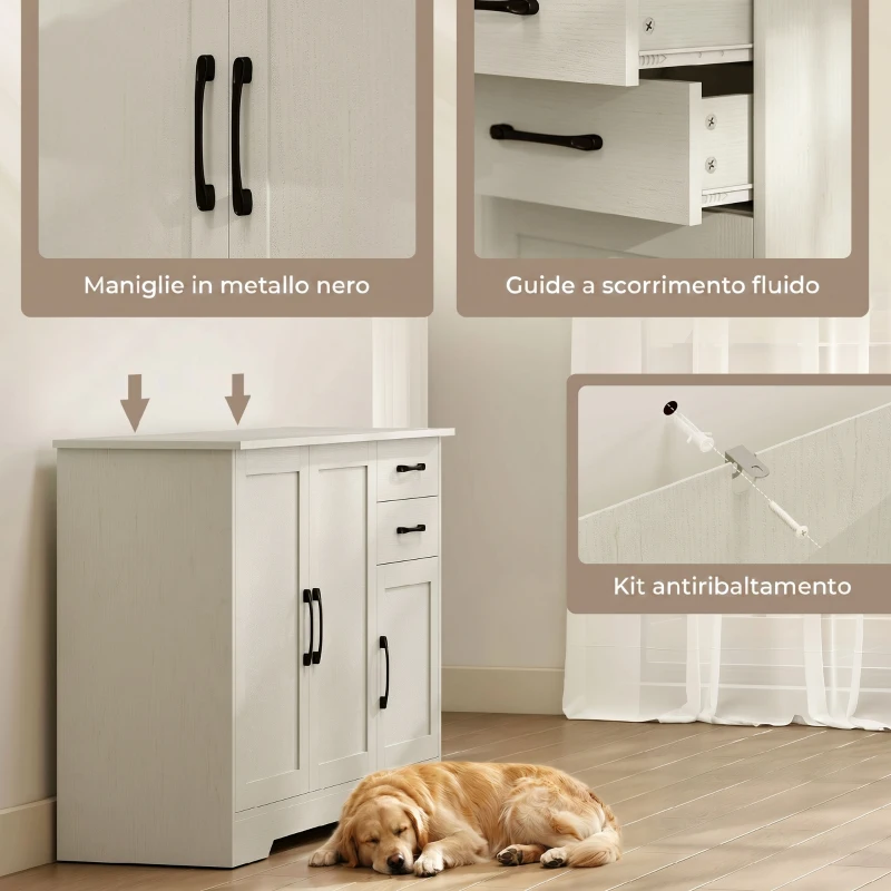 HOMCOM Mobile Cucina con 2 Cassetti e 3 Armadietti, Ripiani Regolabili, 120x38x79 cm, Crema